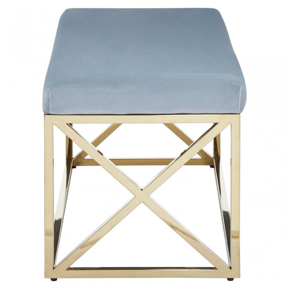 Matayo Grey Velvet / Gold Finish Bench Blue