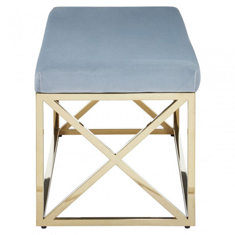 Matayo Grey Velvet / Gold Finish Bench Blue