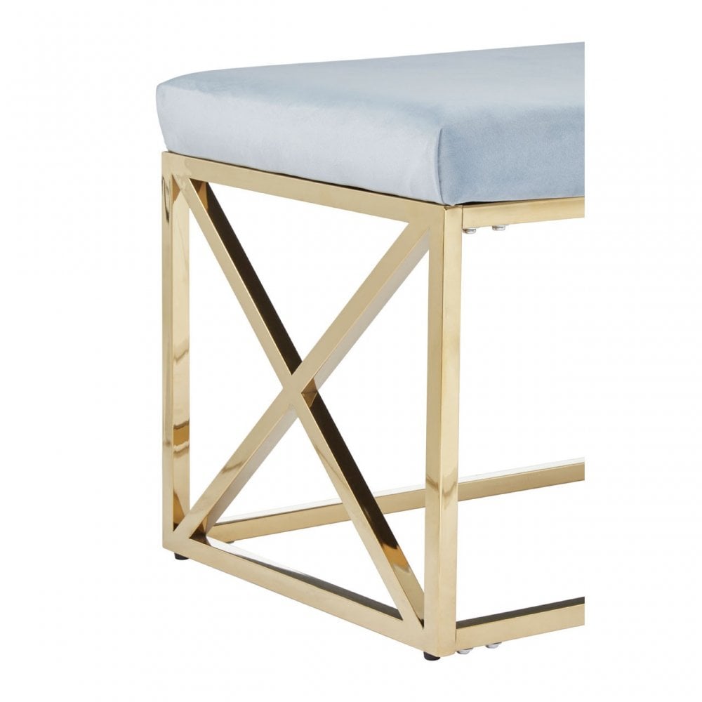 Matayo Grey Velvet / Gold Finish Bench Blue