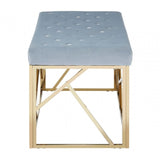 Matayo Grey Velvet / Gold Finish Frame Bench Blue