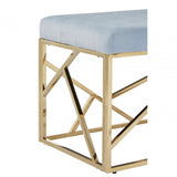 Matayo Grey Velvet / Gold Finish Frame Bench Blue