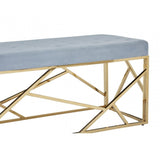 Matayo Grey Velvet / Gold Finish Frame Bench Blue