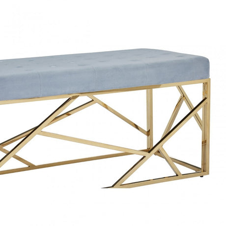 Matayo Grey Velvet / Gold Finish Frame Bench Blue