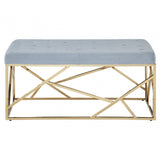 Matayo Grey Velvet / Gold Finish Frame Bench Blue