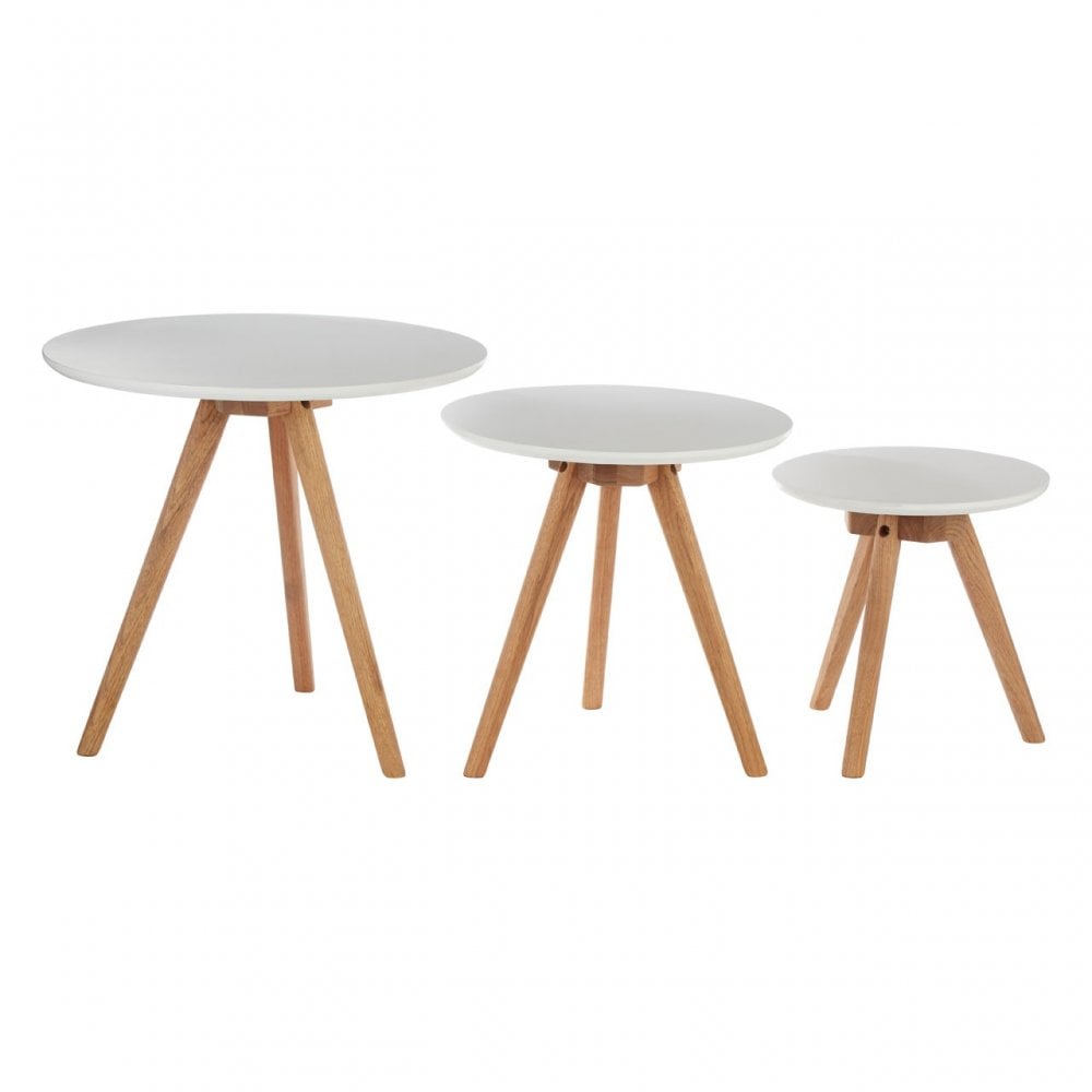 Set of 3 Side Tables with Tapered Legs White