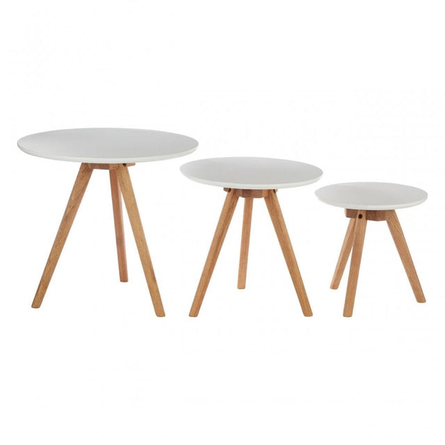 Set of 3 Side Tables with Tapered Legs White