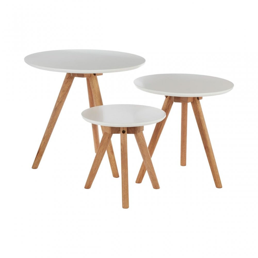 Set of 3 Side Tables with Tapered Legs White