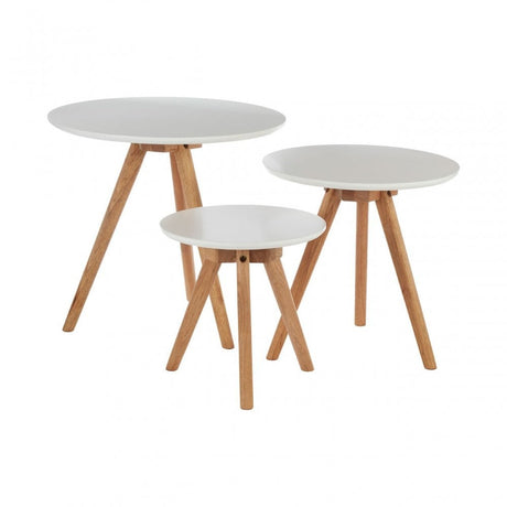 Set of 3 Side Tables with Tapered Legs White