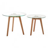 Set of 2 Side Tables with Tempered Glass Tops Natural