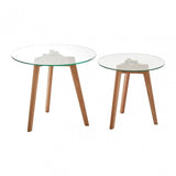 Set of 2 Side Tables with Tempered Glass Tops Natural