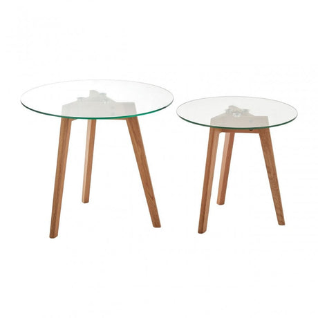 Set of 2 Side Tables with Tempered Glass Tops Natural