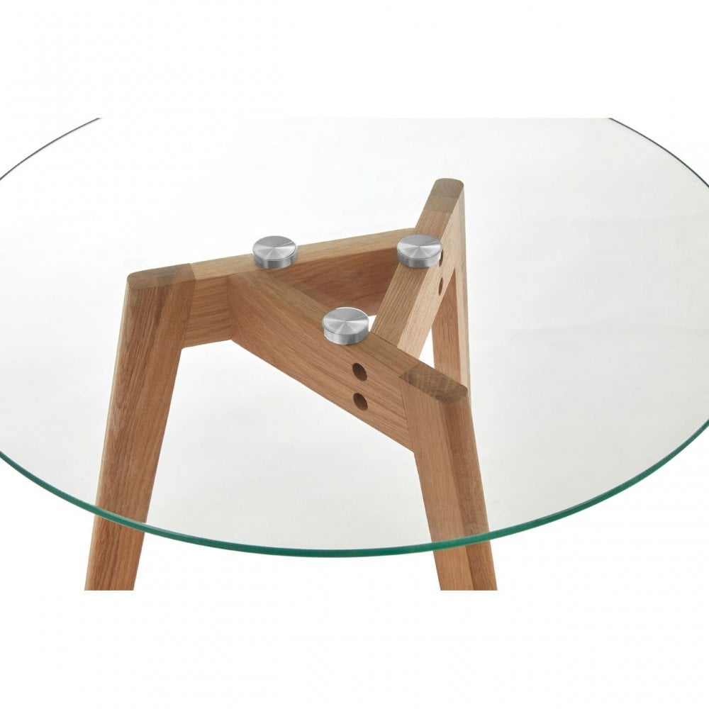 Set of 2 Side Tables with Tempered Glass Tops Natural