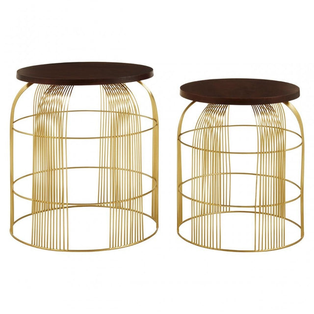 Calish Set of 2 Brass Finish Side Tables Brass