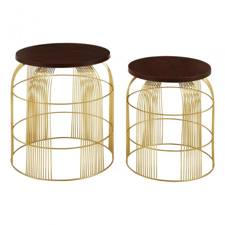 Calish Set of 2 Brass Finish Side Tables Brass