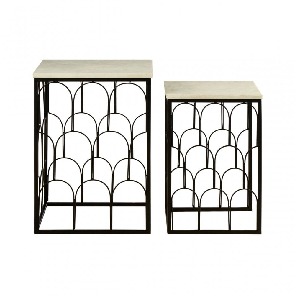 Hamish Set of 2 Marble Tops Side Tables Black