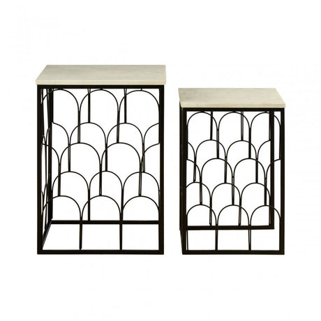 Hamish Set of 2 Marble Tops Side Tables Black