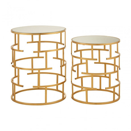 Anvil Set of 2 Maze Design Side Tables Gold