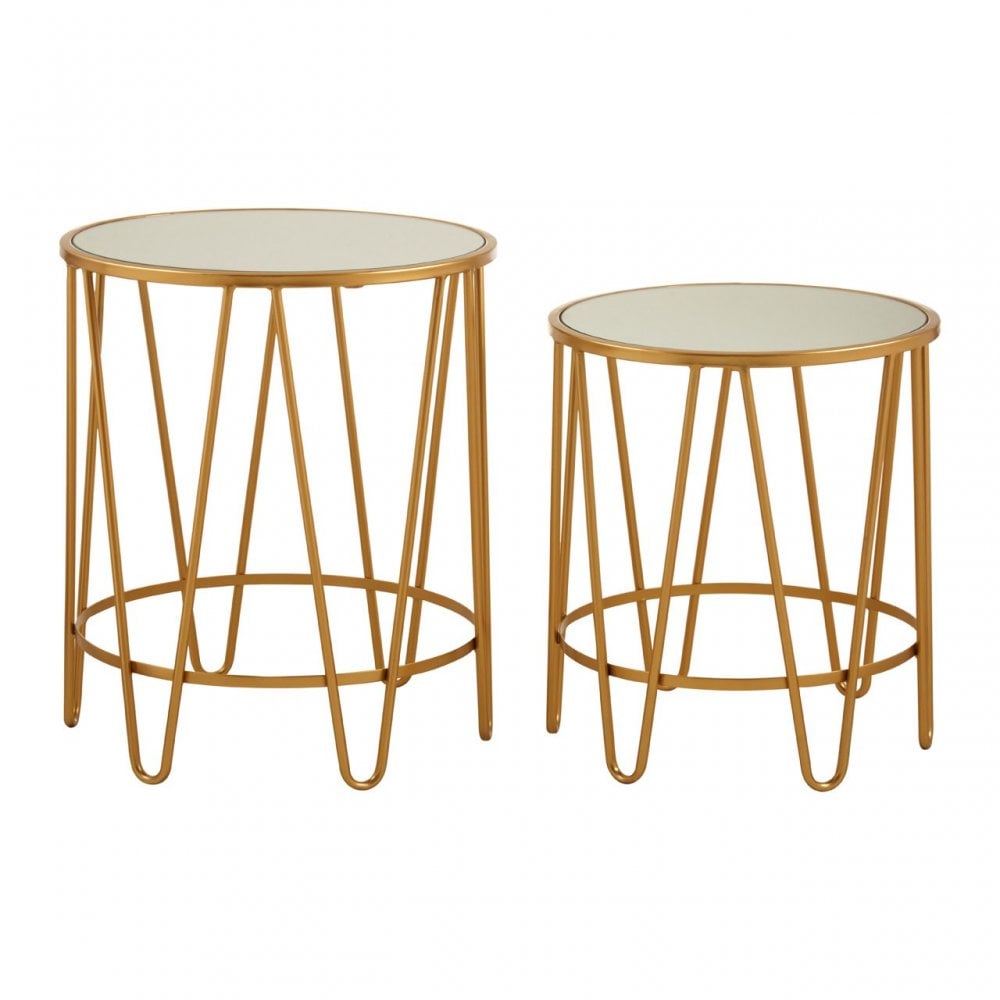 Anvil Set of 2 Haripin Design Side Tables Gold