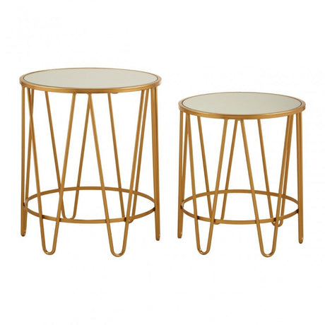 Anvil Set of 2 Haripin Design Side Tables Gold