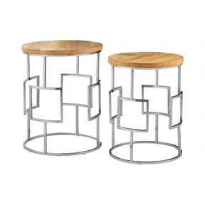 Calish Set of 2 Square Design Side Tables Brown