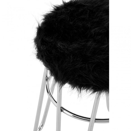 District Black Faux Fur Stool Black