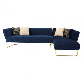 Renee Dark Blue Velvet 5 Seat Corner Sofa Blue