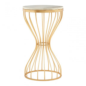 Hamish White Marble Pinched Base Iron Table  Gold