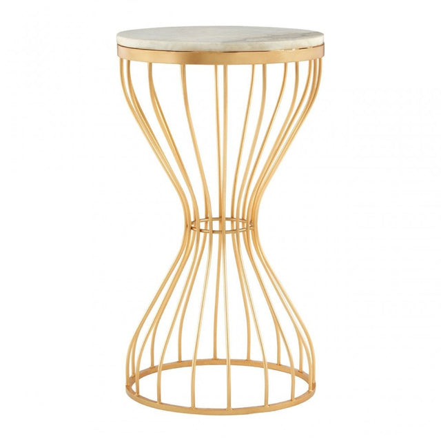 Hamish White Marble Pinched Base Iron Table  Gold