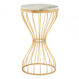 Hamish White Marble Pinched Base Iron Table  Gold