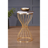 Hamish White Marble Pinched Base Iron Table  Gold