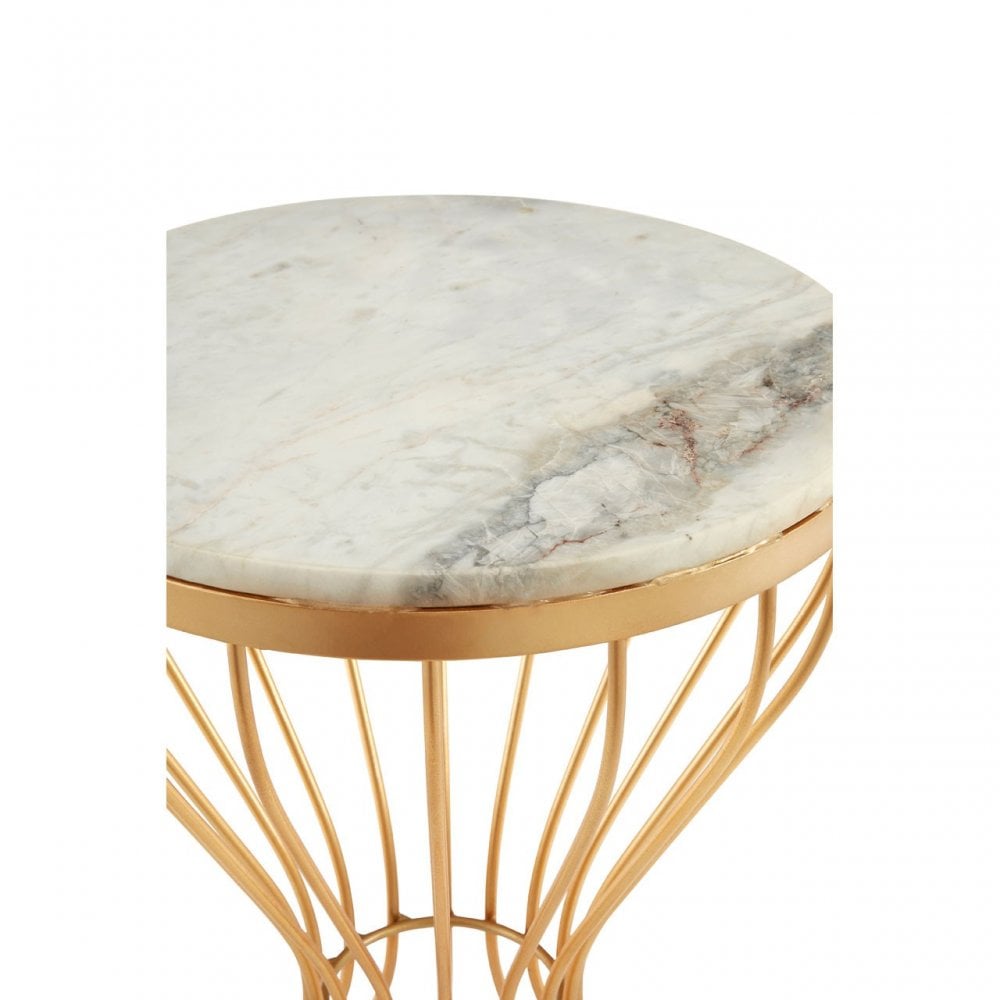 Hamish White Marble Pinched Base Iron Table  Gold