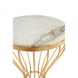 Hamish White Marble Pinched Base Iron Table  Gold