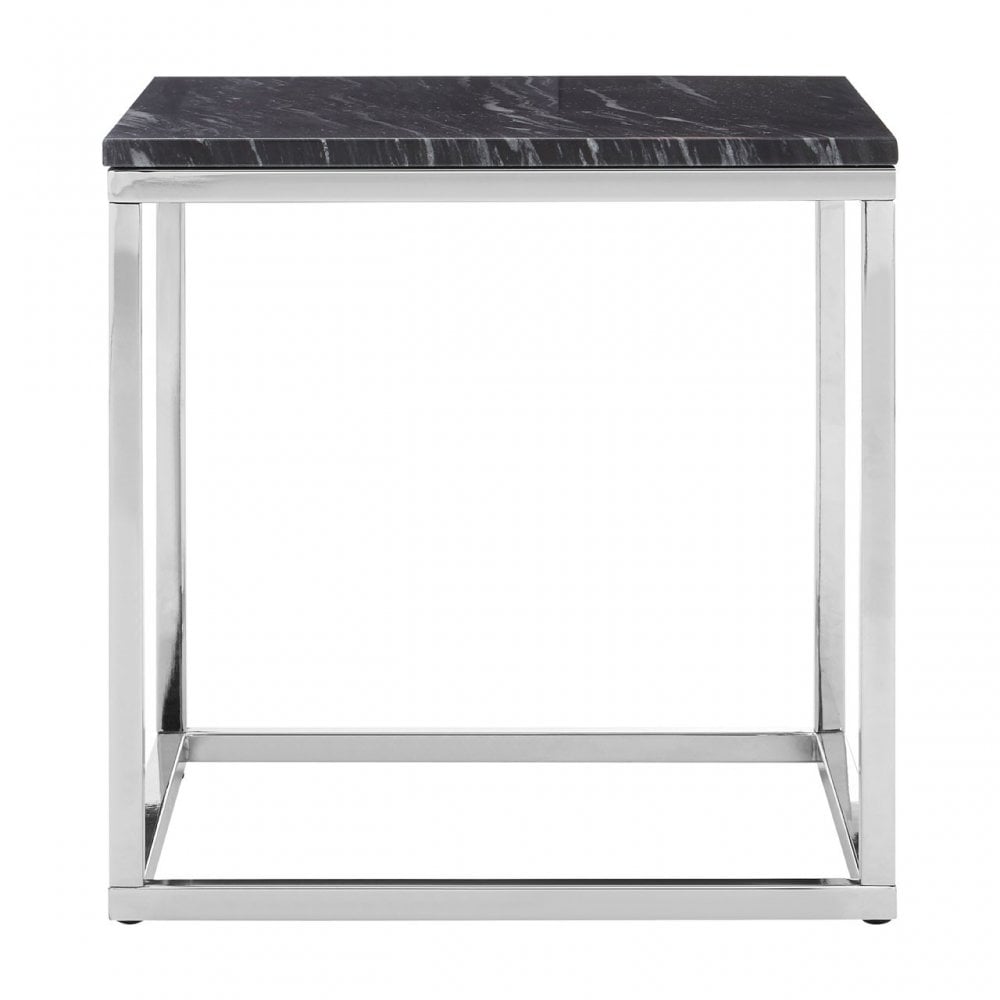 Matayo Square Black / White Marble End Table Silver