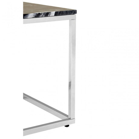 Matayo Square Black / White Marble End Table Silver
