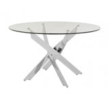 Matayo Intersected Chrome Round Dining Table Silver
