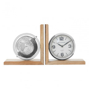 Churchill Set Of 2 Globe Clock Bookends Black