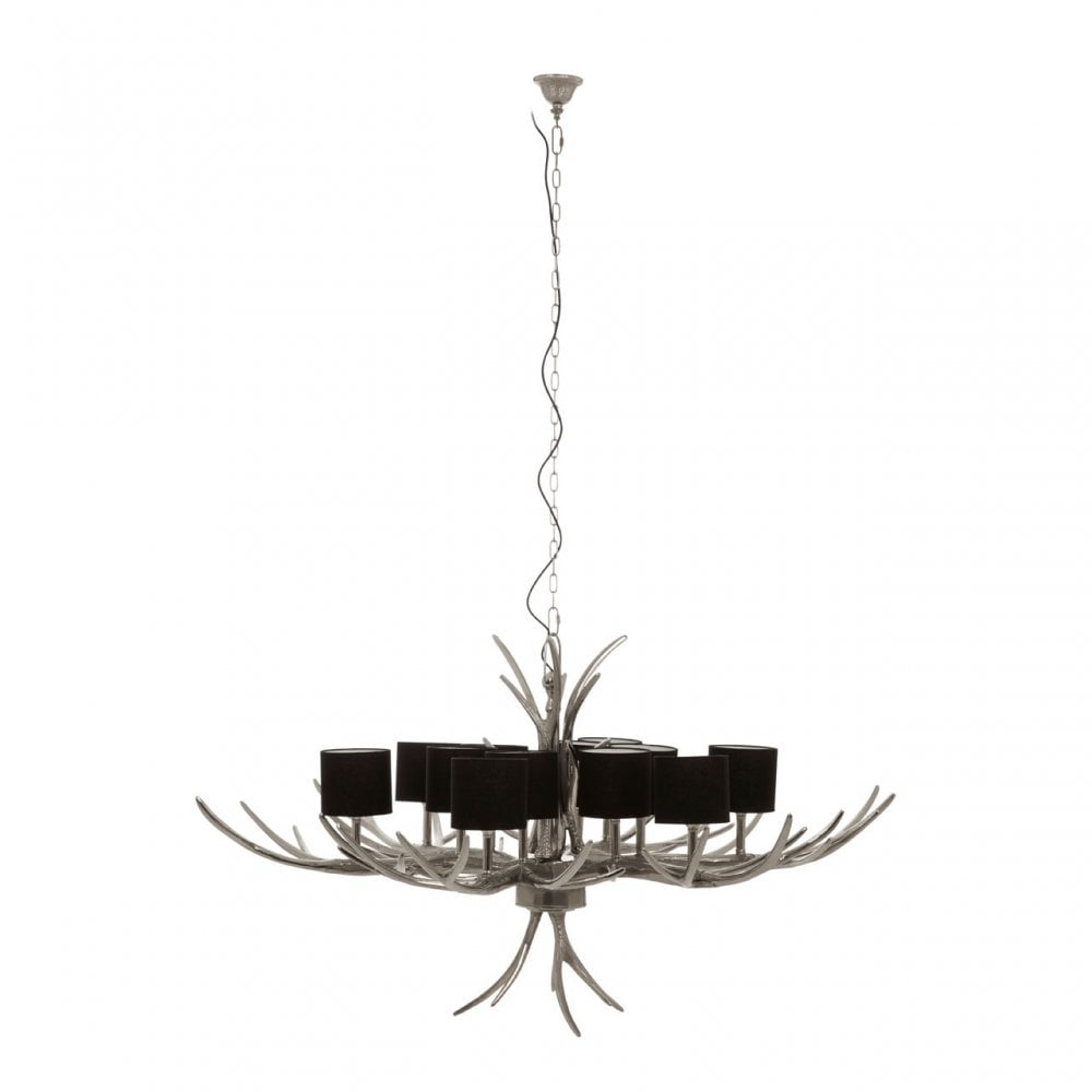 12 Shade Large Antler Chandelier Silver