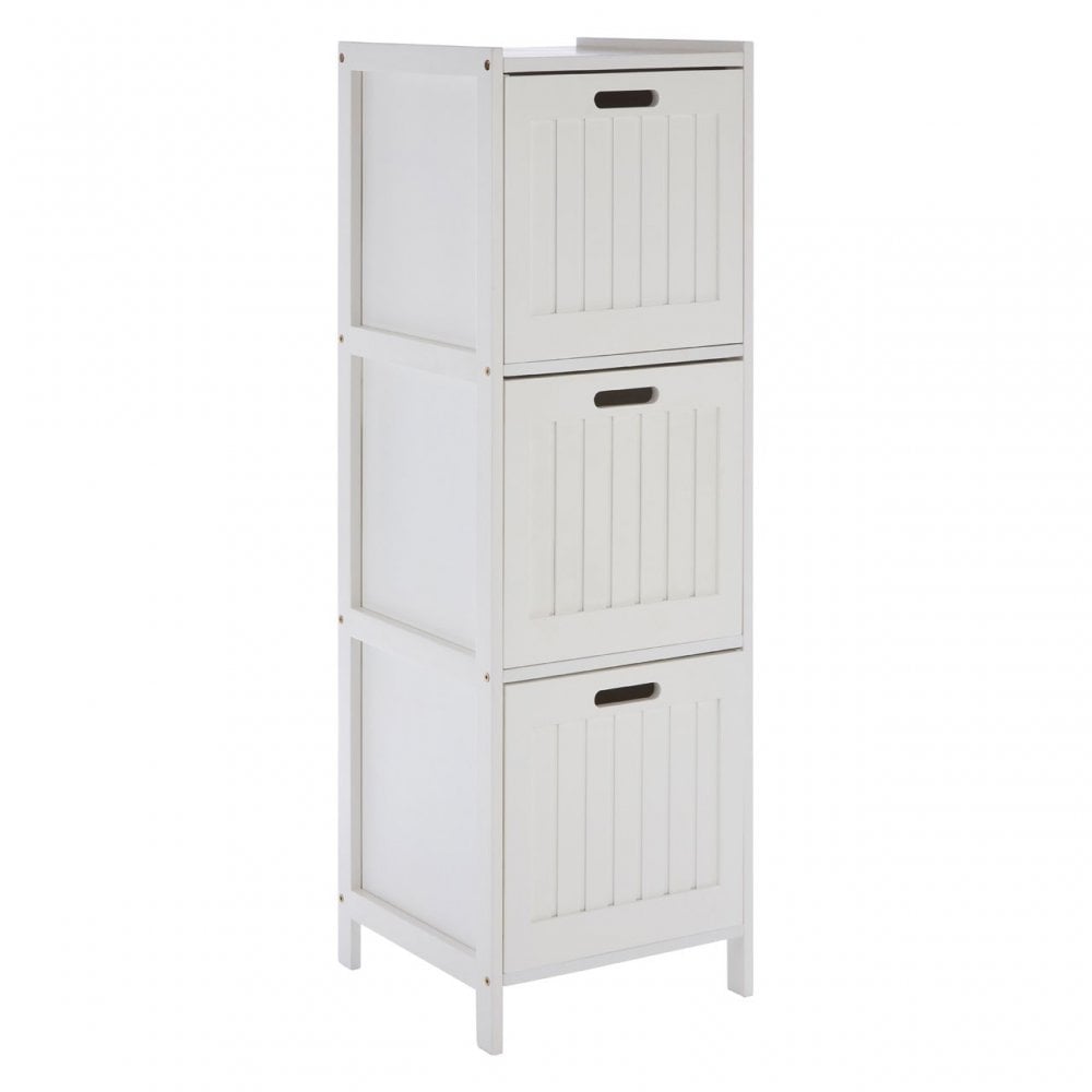 3 Drawer Rustic Bathroom Shelf Unit White