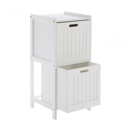 2 Drawer Rustic Bathroom Shelf Unit White