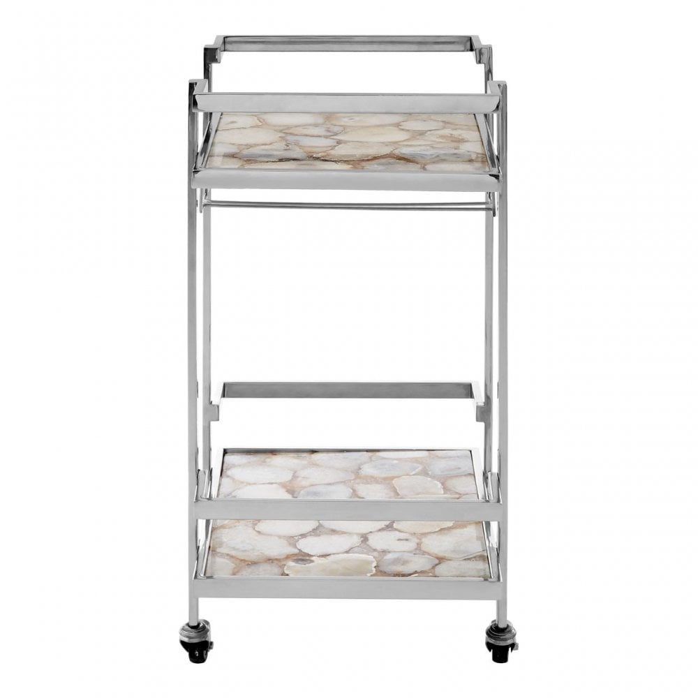 Vita White Agate Drinks Trolley Silver