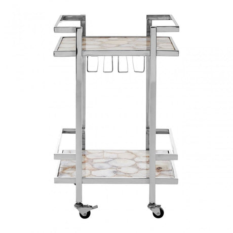 Vita White Agate Drinks Trolley Silver