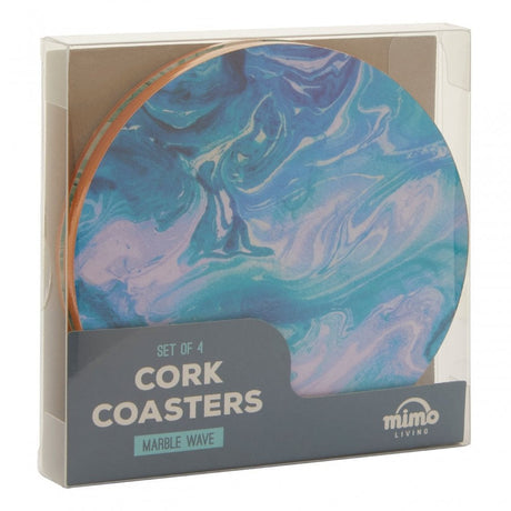 Mimo Set Of 4 Cork Coasters The Mimo set of 4 marble wave printed coasters add a colourful vibe to the table.w11 x d11 x h2cm