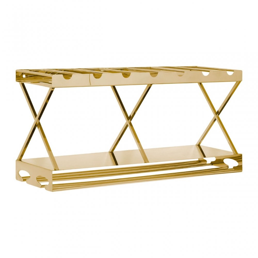 Donal 2 Tier 7 Bottle Gold Finish Wine Rack Gold