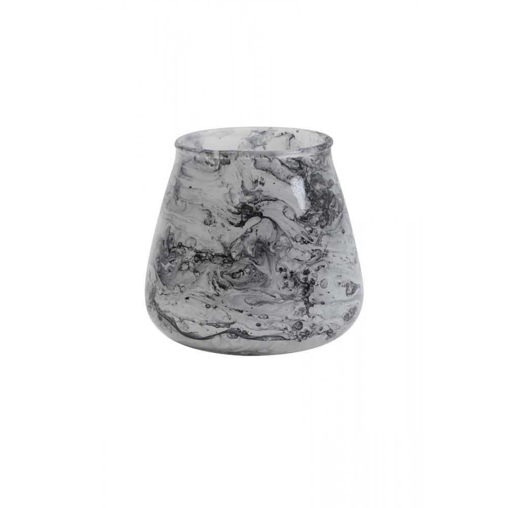 Elegant Round Marble Tealight Holder - Black & White, 9cm