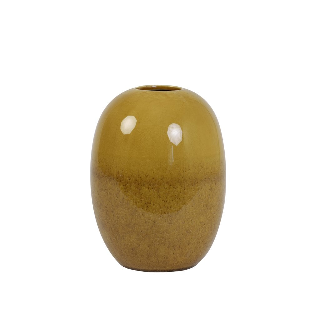 Elegant Ocher Yellow Round Ceramic Vase 19x25.5cm