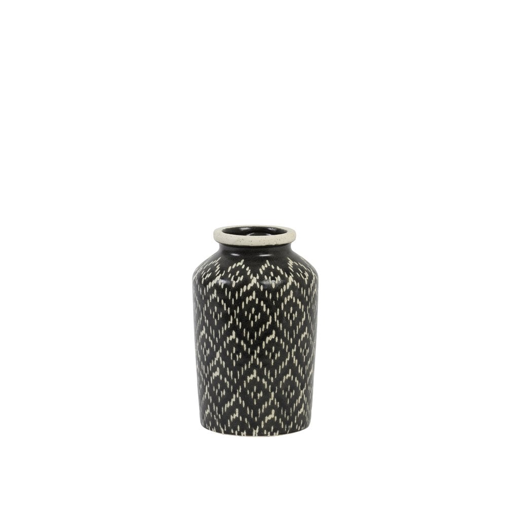 Elegant Black and White Ceramic Vase - Elbas Collection (12.5x20.5cm)