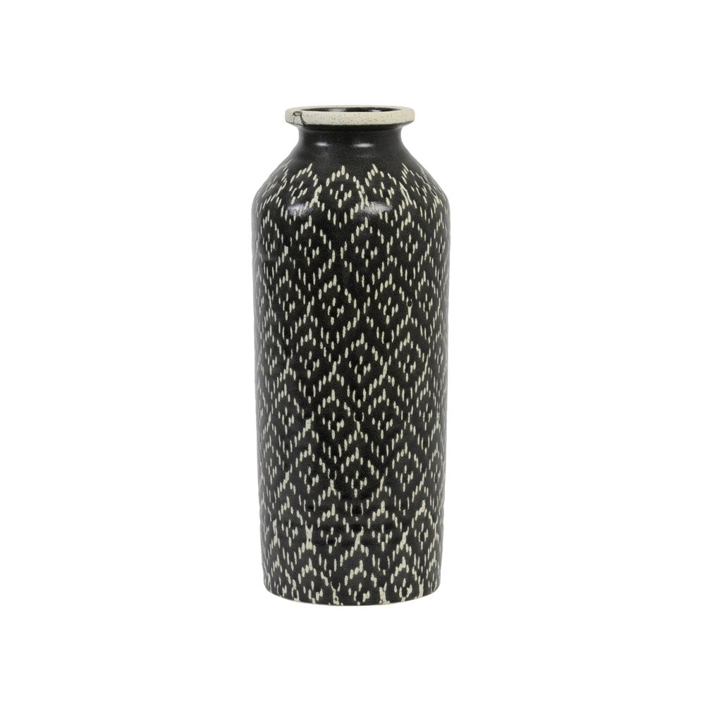 Elegant Elbas Ceramic Vase - 14.5x36cm, Black and White Decor Piece