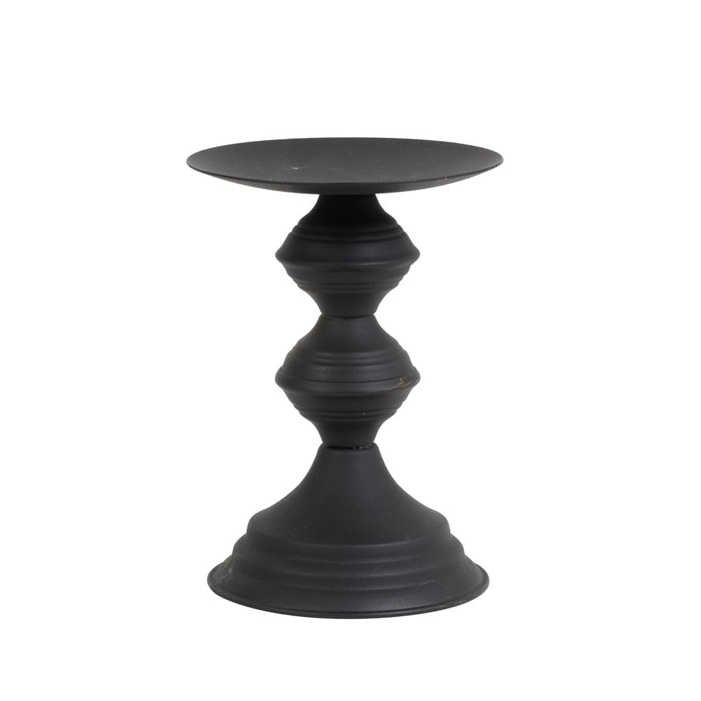 Matte Black Metal Candle Holder - Round Pozzo Design (13.5x18.5cm)
