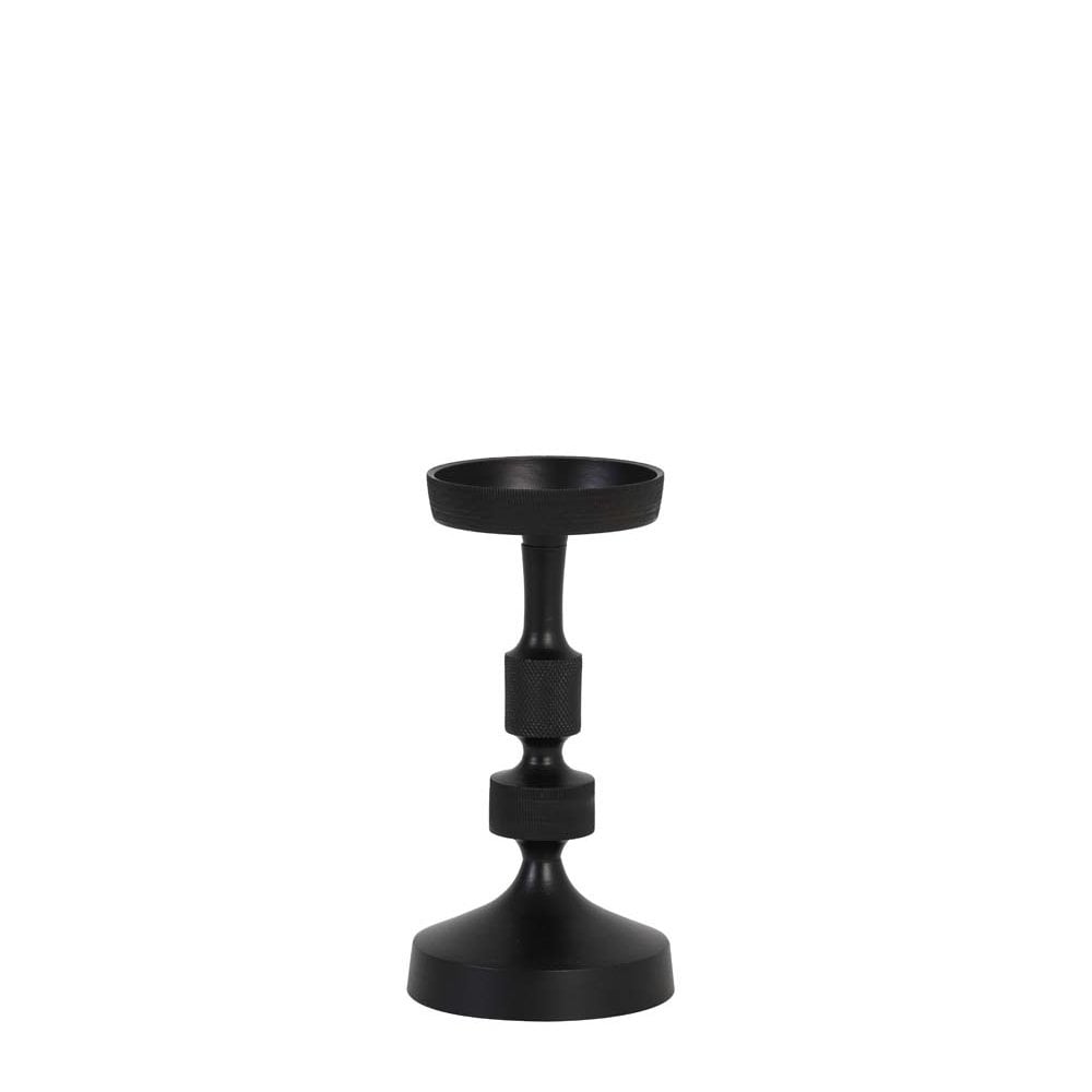 Matte Black Modern Kieran Round Metal Candle Holder - 10x21cm