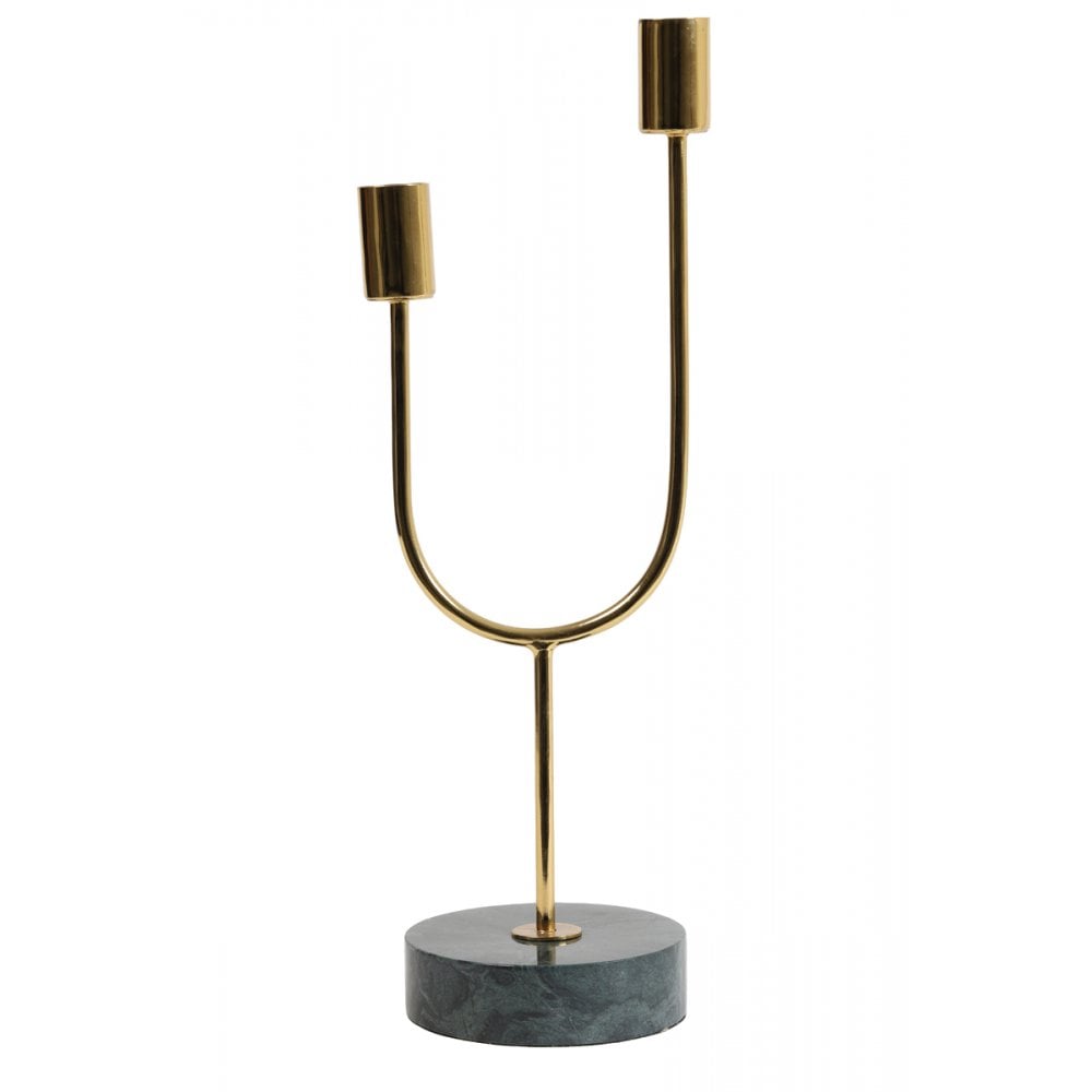 Elegant Green and Gold Marble Candle Holder, 35cm